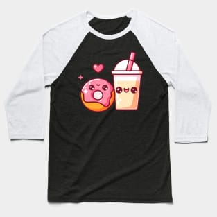 Kawaii Donut and Milkshake with a Heart | Cute Kawaii Gift for Couples Baseball T-Shirt
